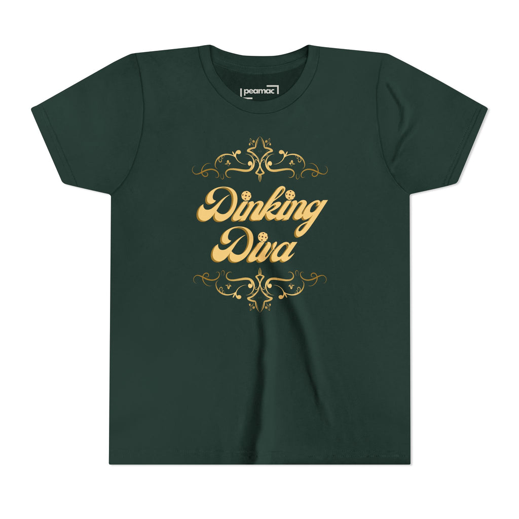Youth Gold Dinking Diva T-Shirt | Fun Kids Tee For Pickleball, Parties, Birthdays, And Everyday Wear | Gift For Girls
