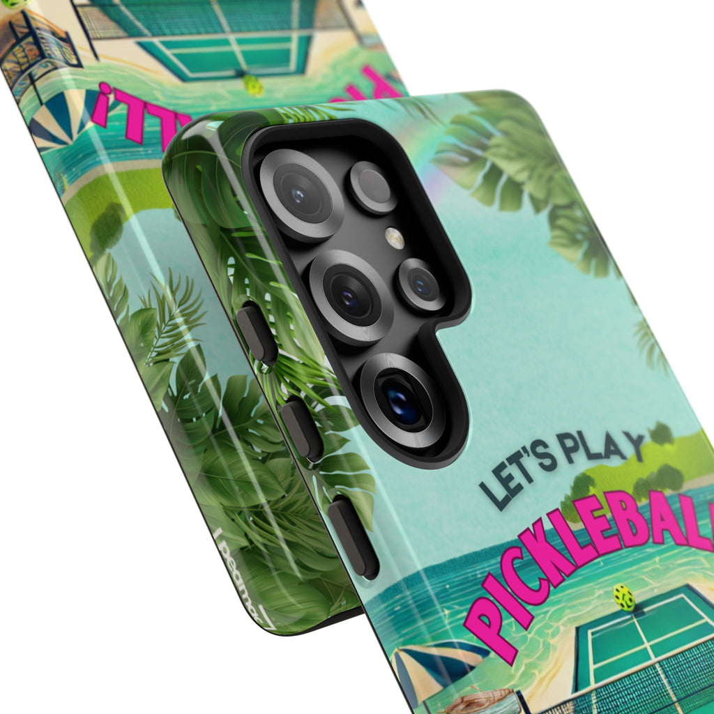 Tough Dual Layer Phone Case for Samsung Galaxy S25 Tropical Pickleball Case Supports Wireless Charging, Gift for Players