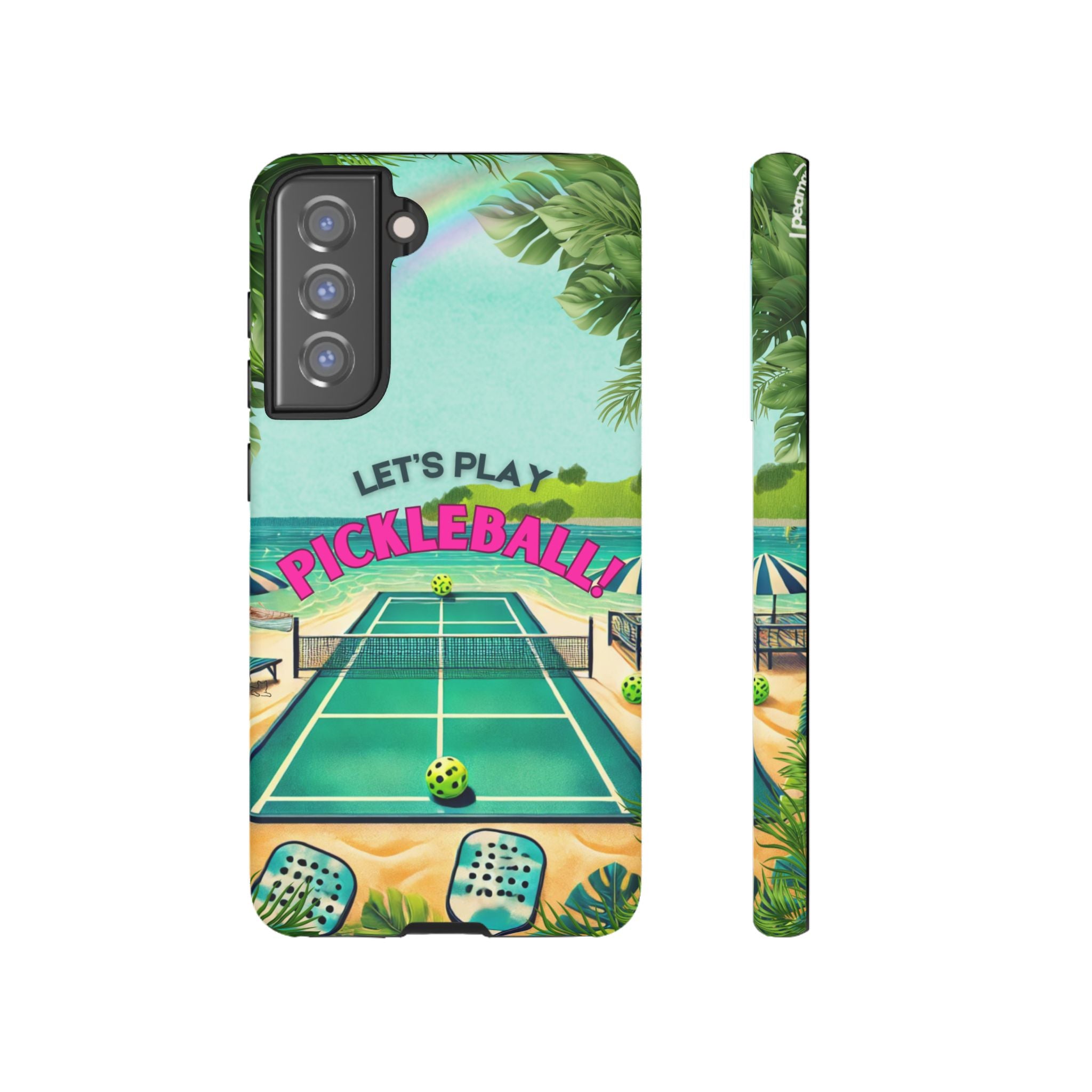 Tough Dual Layer Phone Case for Samsung Galaxy S21 Tropical Pickleball Case Supports Wireless Charging, Gift for Players