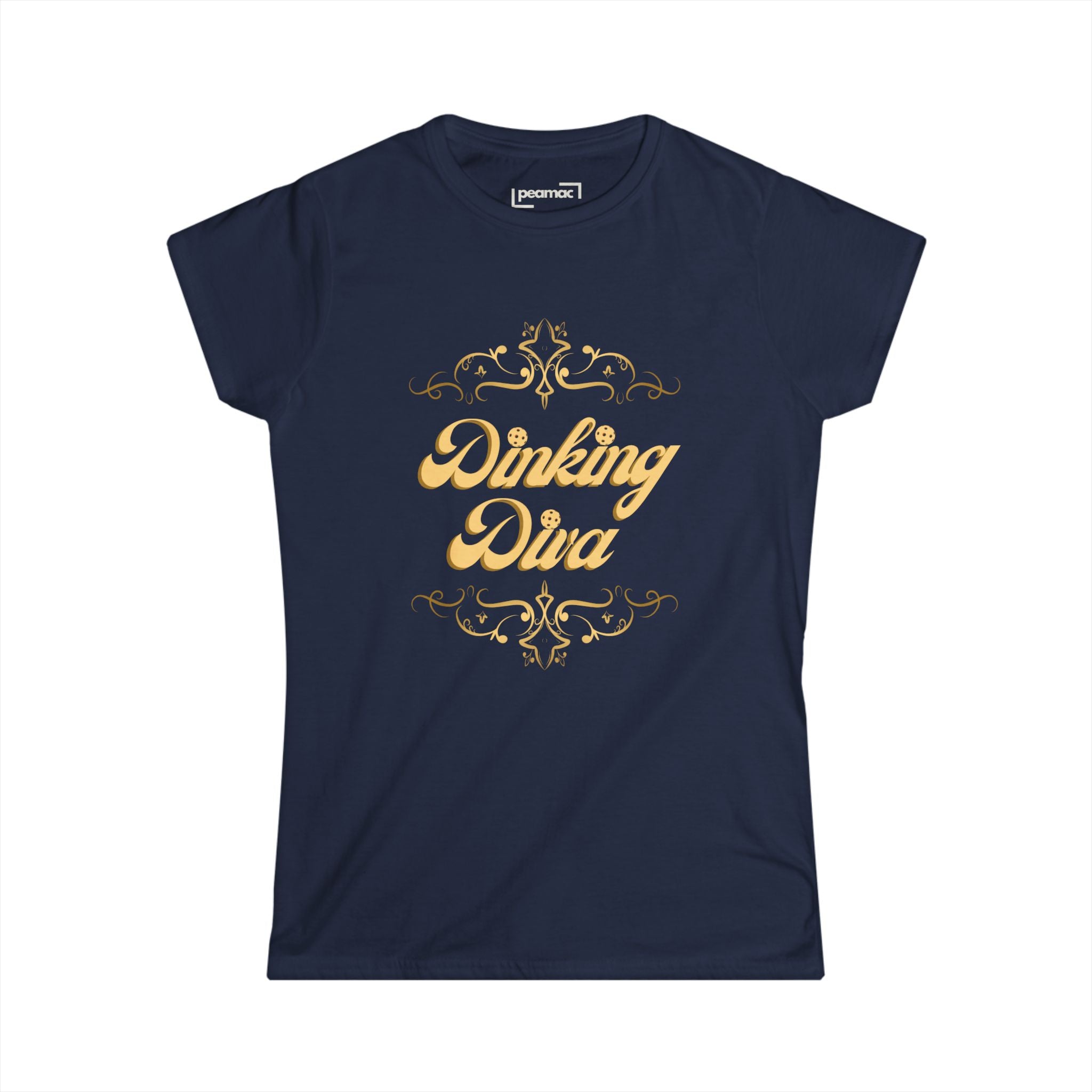 Dinking Diva Pickleball Tee, Women's Shirt, Pickleball Clothes, Gold Filigree Design, Elegant Sports Tee, Gift for Pickleball