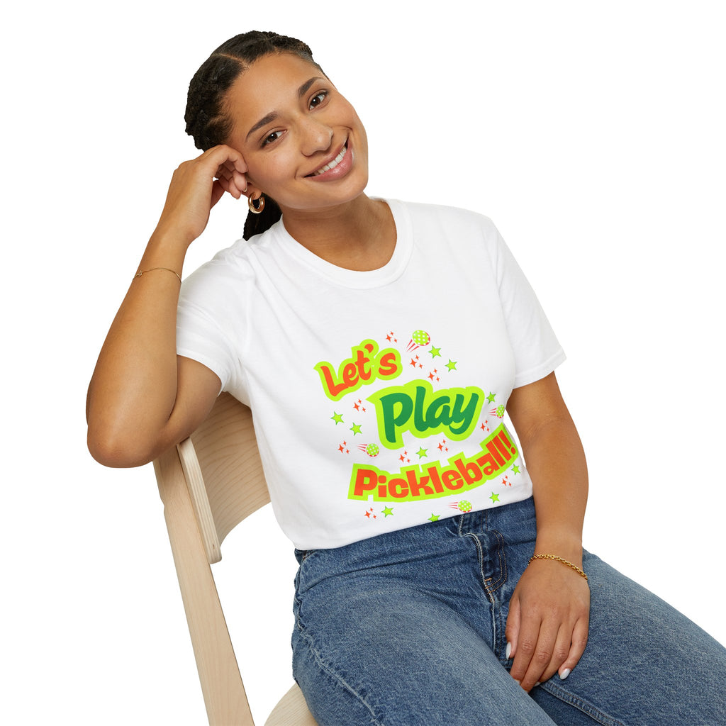 Neon Let's Play Pickleball! T-Shirt | Fun Unisex Cotton Tee | Vibrant Active Sport Graphic Shirt | Gift for Men & Women