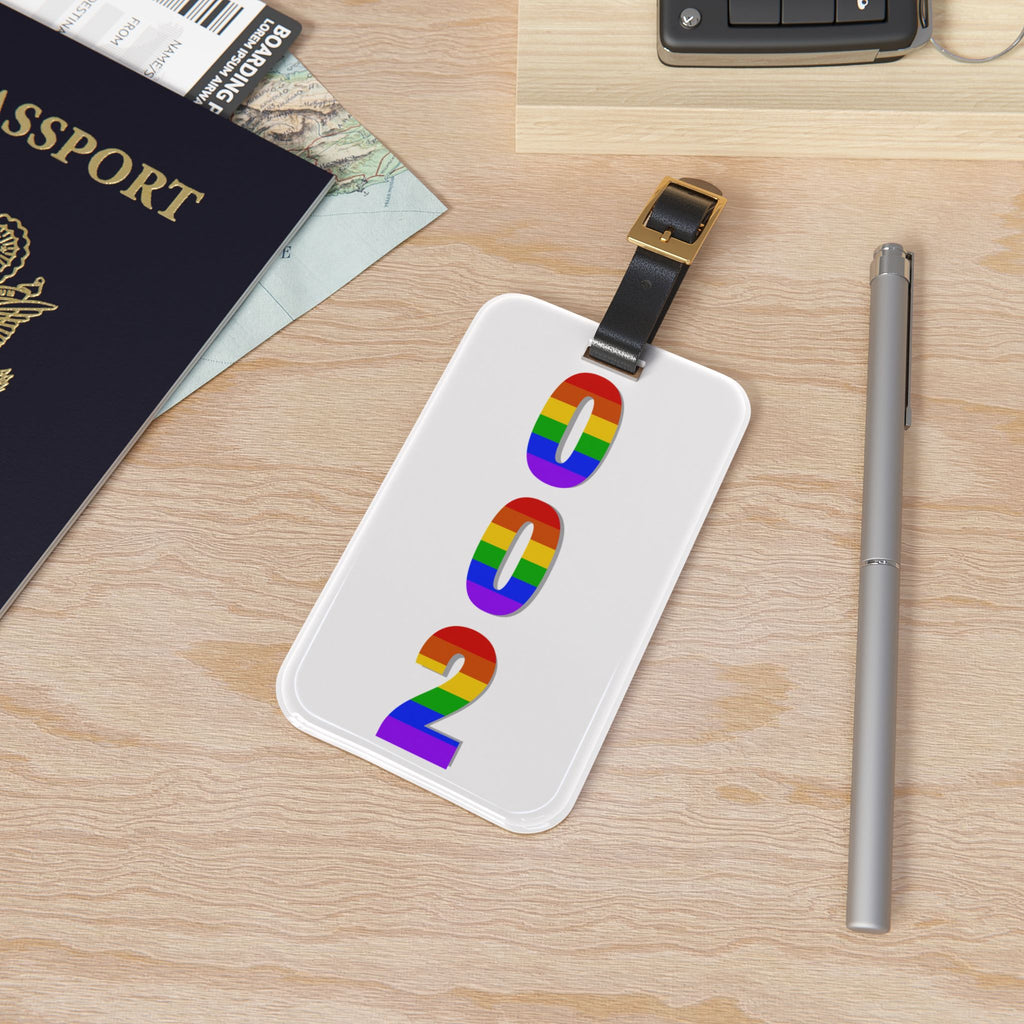 002 Pride Pickleball Collection Luggage Tag| White with Rainbow Numbers | Black Leather Strap with Buckle | 4 X 2.4 inches