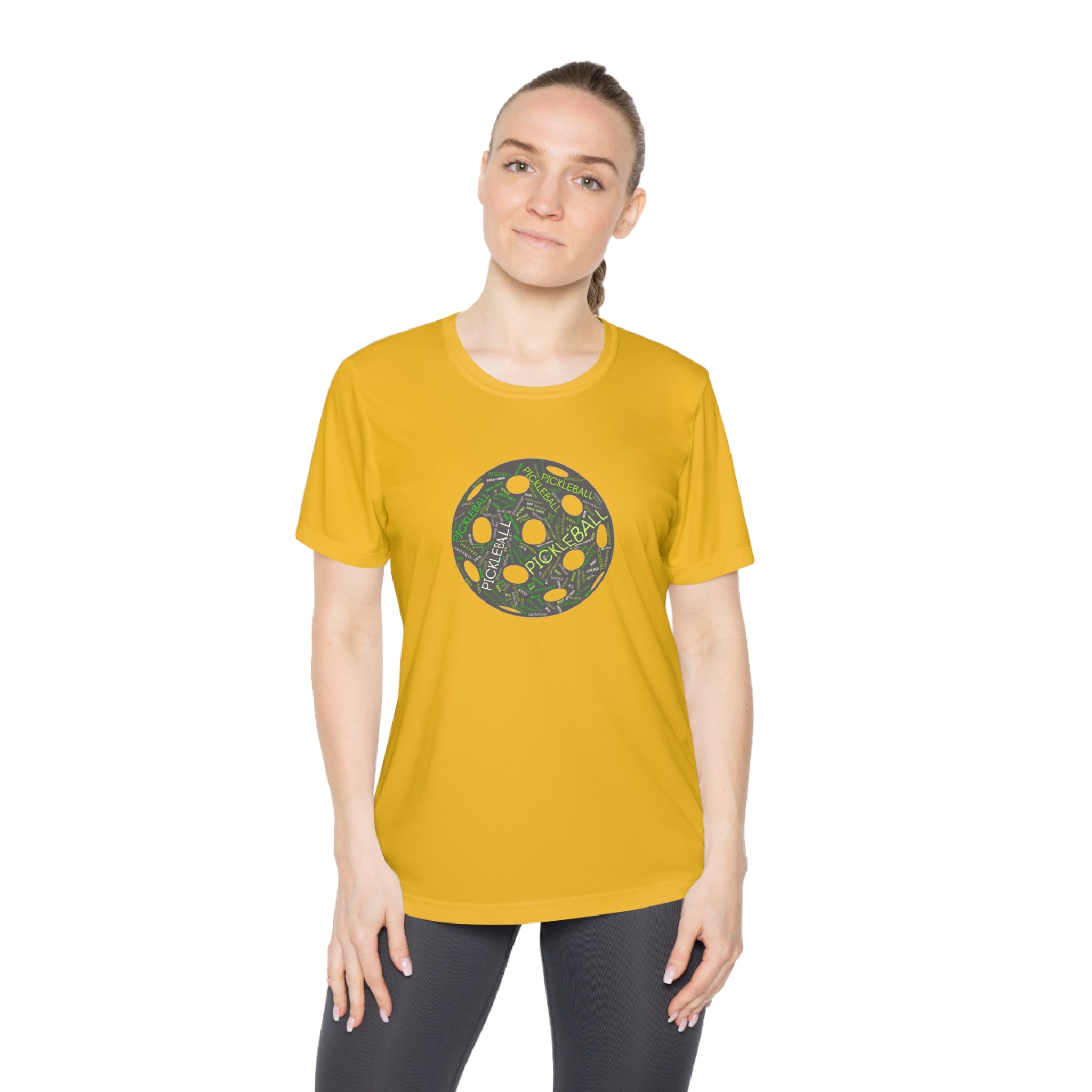 Moisture Wicking Performance Pickleball Word Cloud Tee | Women's Semi-Fitted T-Shirt, Lightweight Activewear | Player Gift