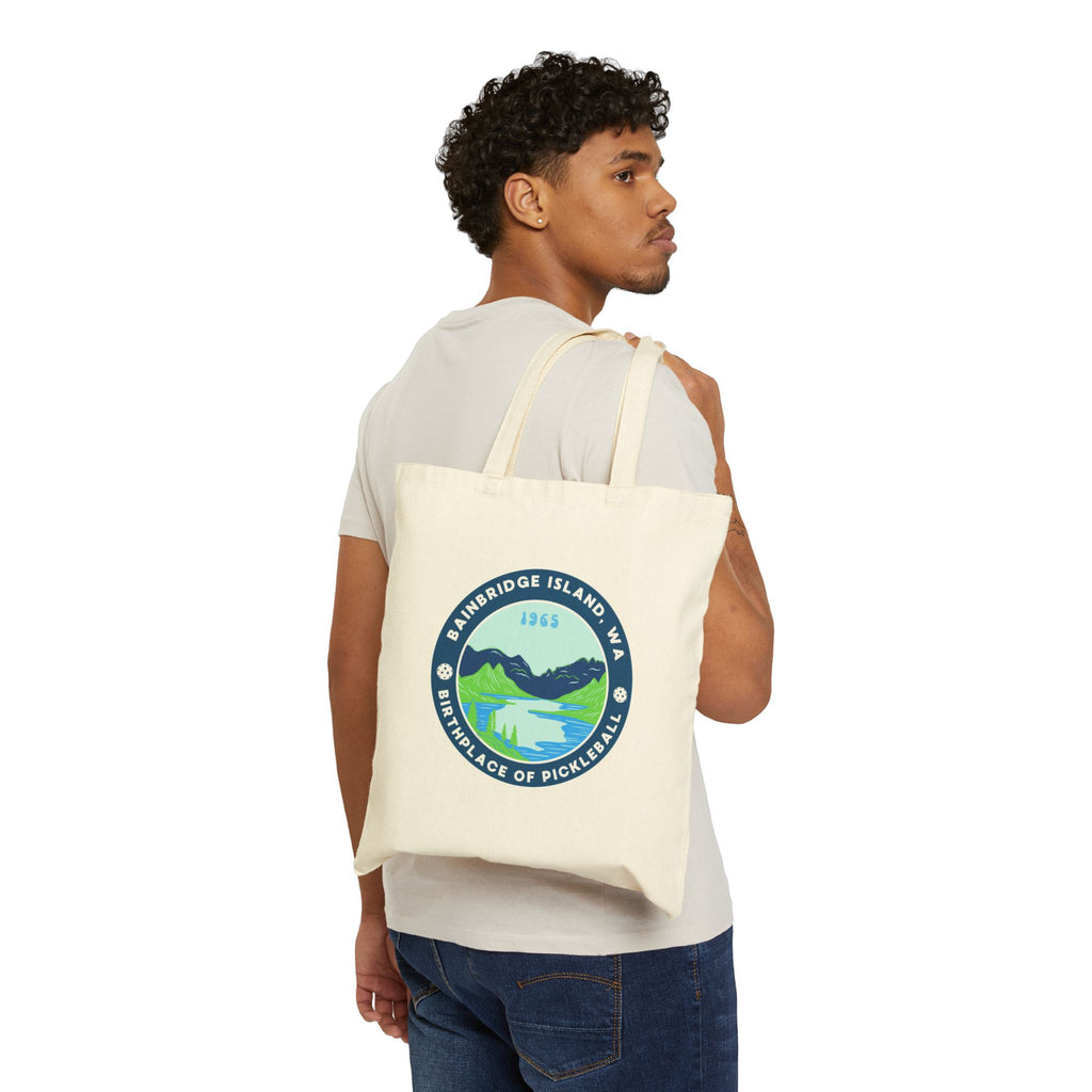 Birthplace of Pickleball, Bainbridge Island WA | Canvas Tote for Gear | Black & Natural Cotton Shoulder Bags Gift for Players