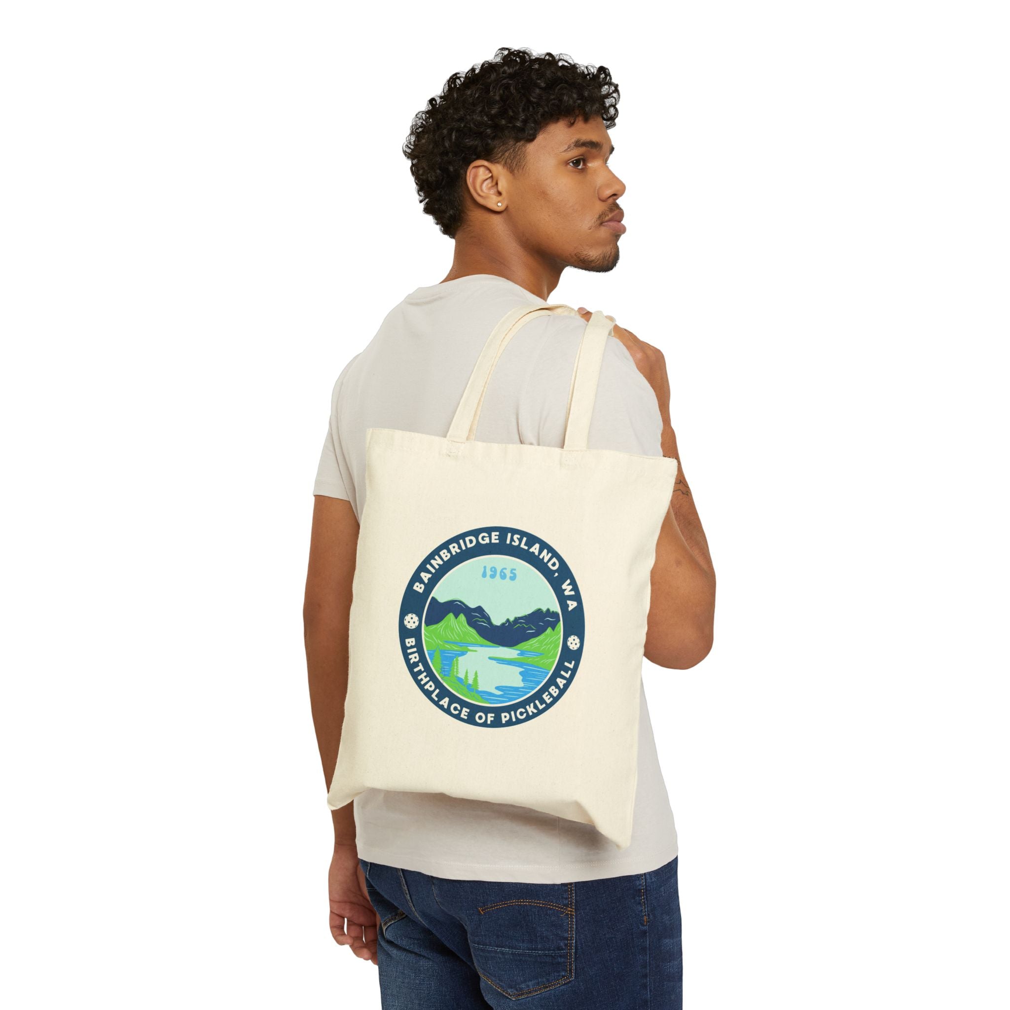 Birthplace of Pickleball, Bainbridge Island WA | Canvas Tote for Gear | Black & Natural Cotton Shoulder Bags Gift for Players