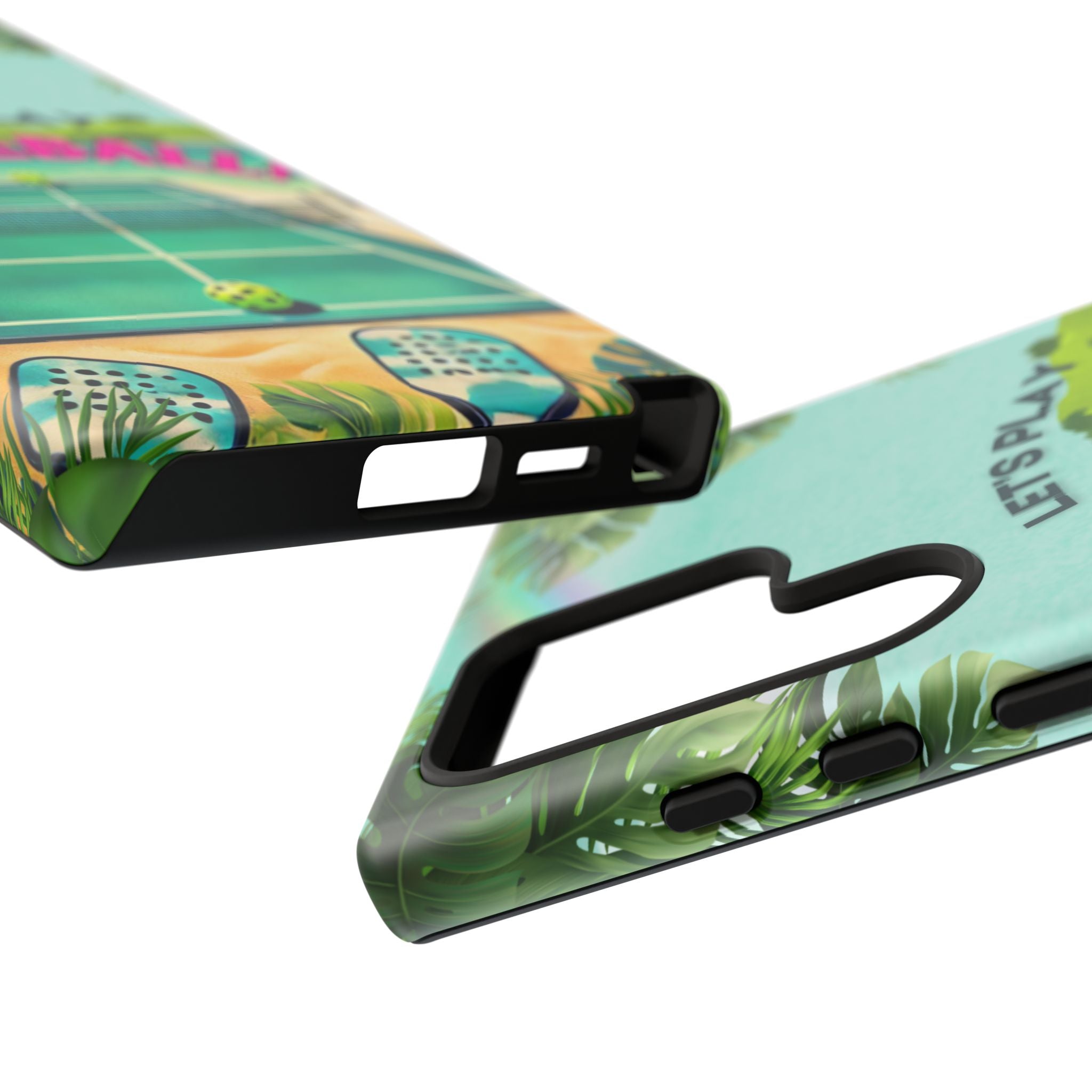 Tough Dual Layer Tropical Pickleball Phone Case for Samsung Galaxy S24 Compatible with Wireless Charging, Gift for Players