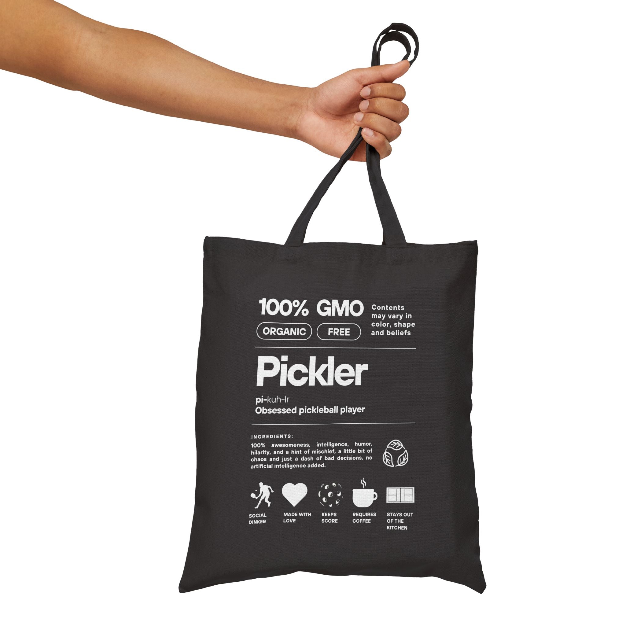 The Pickler Tote Bag | Funny "100% GMO-Free" Cotton Canvas Reusable Bag | Obsessed Pickleball Player Gift | 2 Color Options