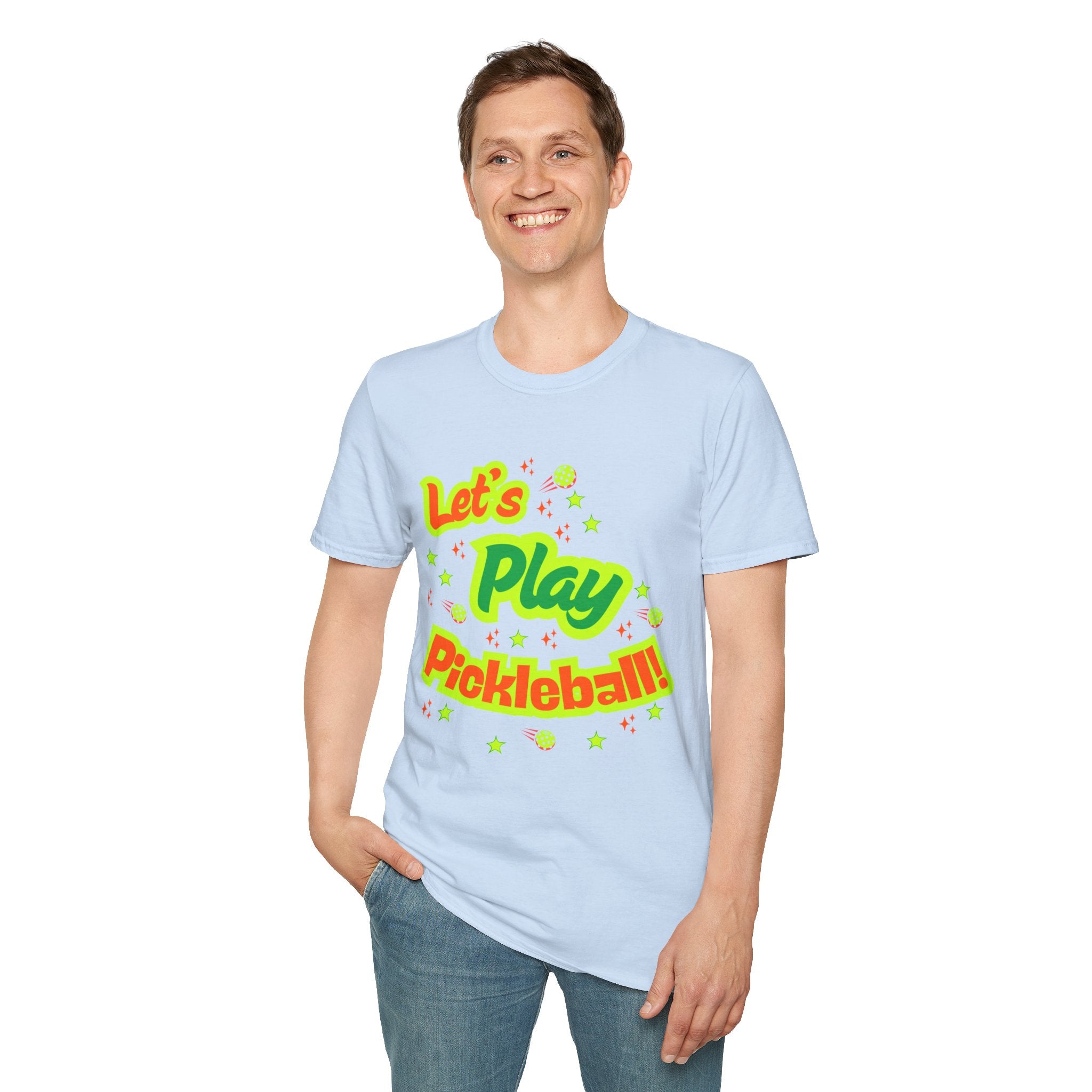 Neon Let's Play Pickleball! T-Shirt | Fun Unisex Cotton Tee | Vibrant Active Sport Graphic Shirt | Gift for Men & Women