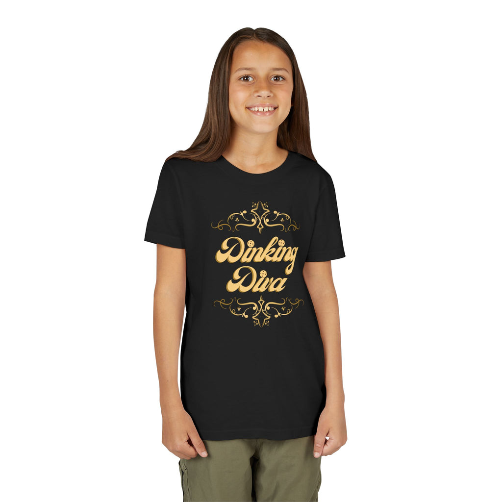 Youth Gold Dinking Diva T-Shirt | Fun Kids Tee For Pickleball, Parties, Birthdays, And Everyday Wear | Gift For Girls